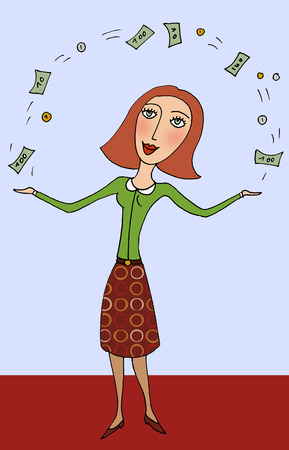 cartoon of woman juggling money